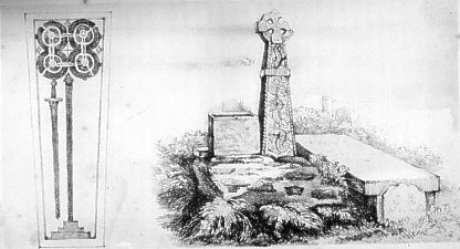 Stone Coffin Lid Rushen Abbey + View in the Churchyard of Braddan