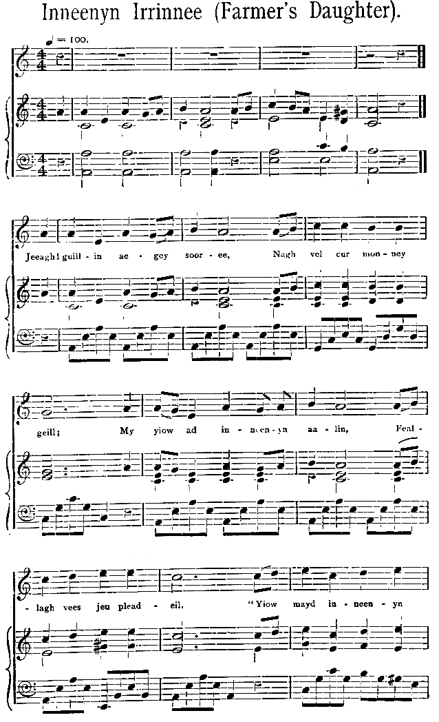Music, Manx Ballad, 1896 - Inneenyn Irrinnee (Farmer's daughter)