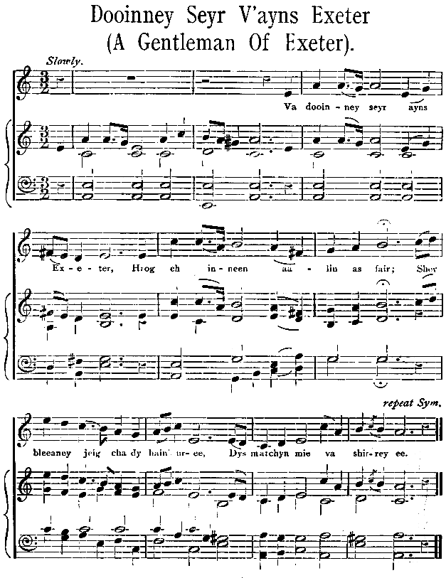 Music, Manx Ballad, 1896 - Dooinney Seyr v'ayns Exeter* (A Gentleman in Exeter)