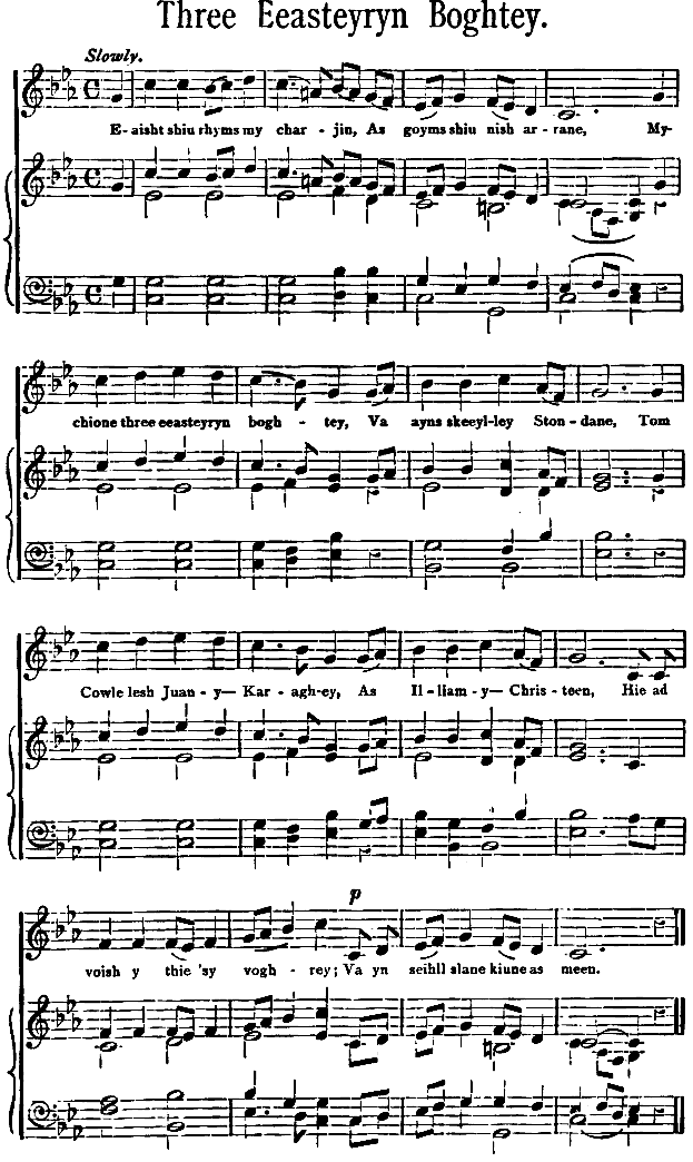 Music, Manx Ballads, 1896 - Ny Three Eeasteyryn Boghtey (The three poor fishermen)