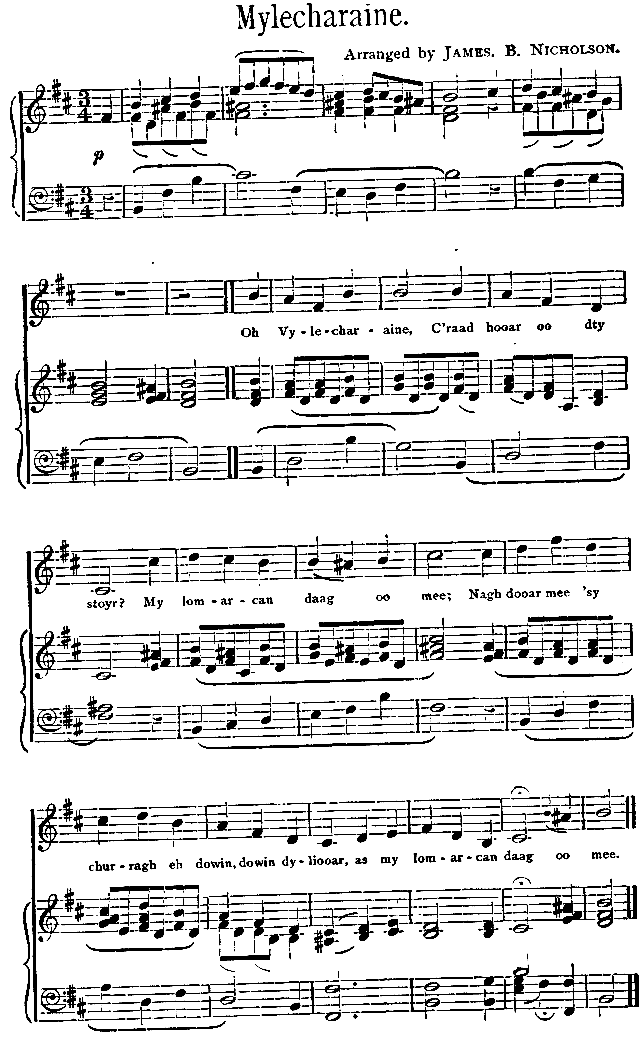 Music, Manx Ballads, 1896 - Mylecharaine (minor)