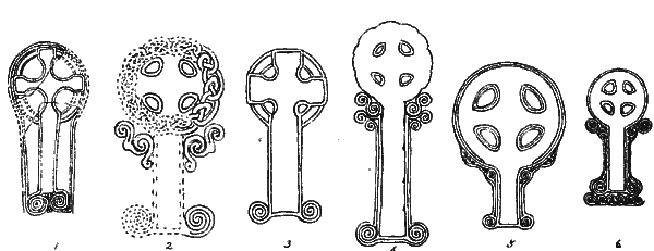 PRE-SCANDINAVIAN CROSSES HAVING SHAFTS DECORATED WITH VOLUTES AND SPIRALS